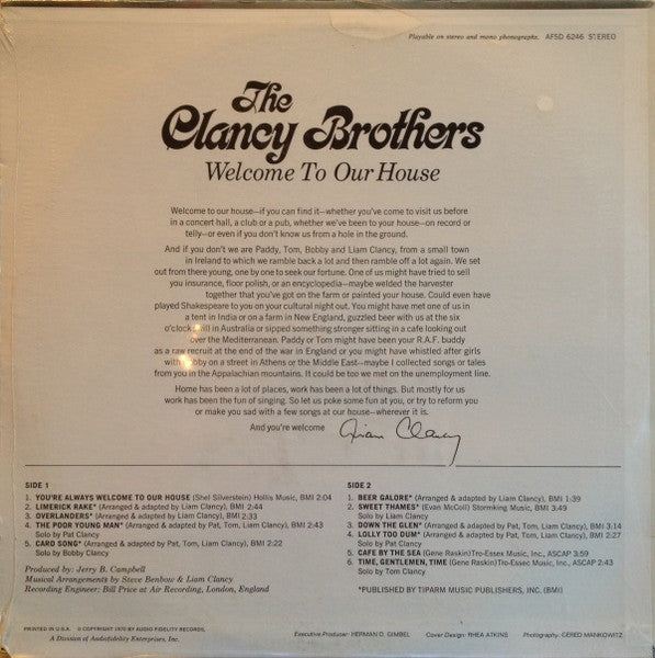 Clancy Brothers, The : Welcome To Our House (LP,Album)