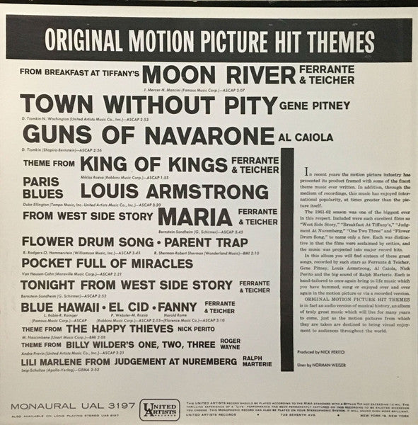 Various : Original Motion Picture Hit Themes (LP,Compilation,Mono)