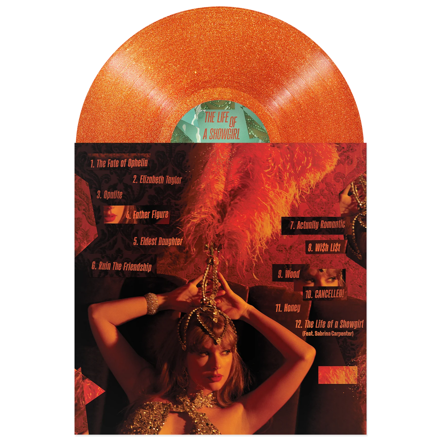 Taylor Swift The Life of a Showgirl: Sweat and Vanilla Perfume Portofino Orange Glitter Vinyl