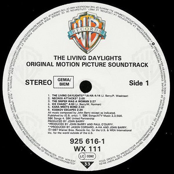 John Barry : The Living Daylights (Original Motion Picture Soundtrack) (LP,Album,Stereo)