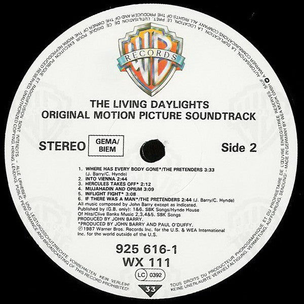 John Barry : The Living Daylights (Original Motion Picture Soundtrack) (LP,Album,Stereo)