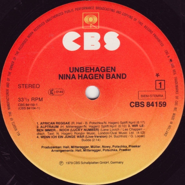 Nina Hagen Band : Unbehagen (LP,Album,Stereo)