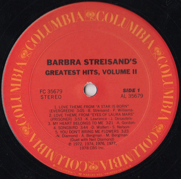 Barbra Streisand : Barbra Streisand's Greatest Hits Volume 2 (LP,Compilation,Stereo)