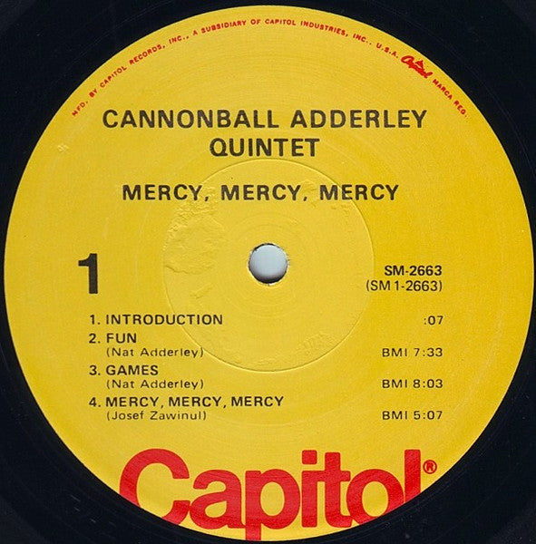 Cannonball Adderley Quintet, The : Mercy, Mercy, Mercy! Live At "The Club" (LP,Album,Reissue)