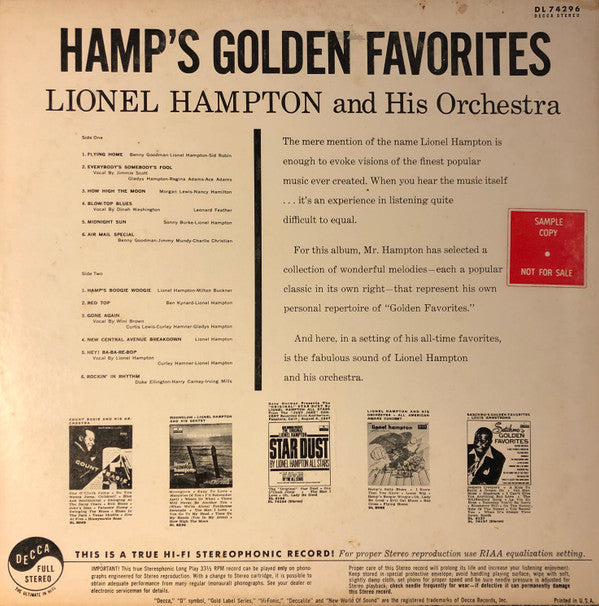 Lionel Hampton And His Orchestra : Hamp's Golden Favorites (LP,Album,Compilation,Stereo)