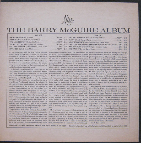 Barry McGuire : The Barry McGuire Album (LP,Album,Reissue,Mono)