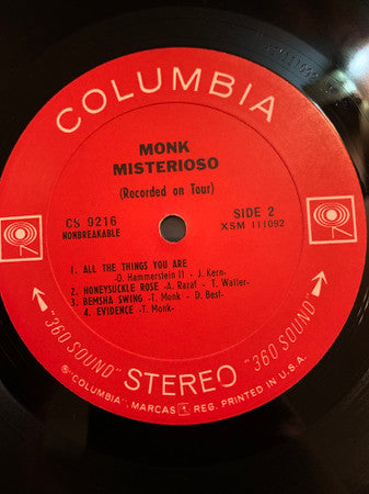 Thelonious Monk : Misterioso (Recorded On Tour) (LP,Album,Stereo)