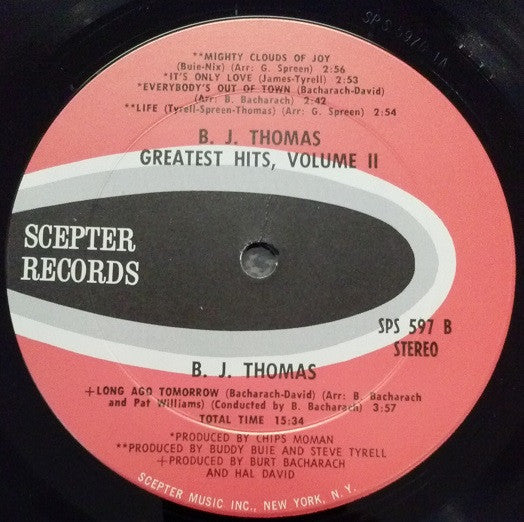 B.J. Thomas : Greatest Hits Volume Two (LP,Album,Compilation,Stereo)