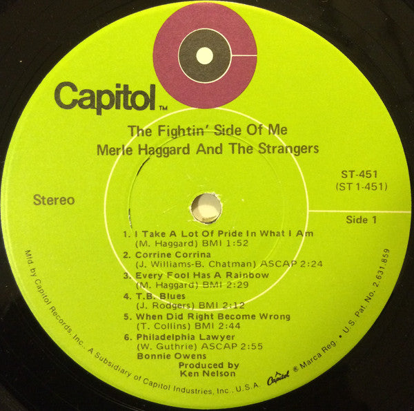 Merle Haggard With Bonnie Owens And Strangers (5), The : The Fightin' Side Of Me (LP,Album,Stereo)