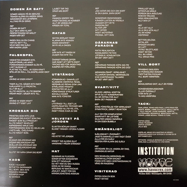 Institution (2) : Domen Är Satt (12",45 RPM,Reissue)