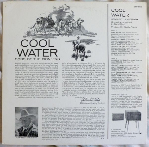 Sons Of The Pioneers, The : Cool Water (LP,Album,Repress,Mono)