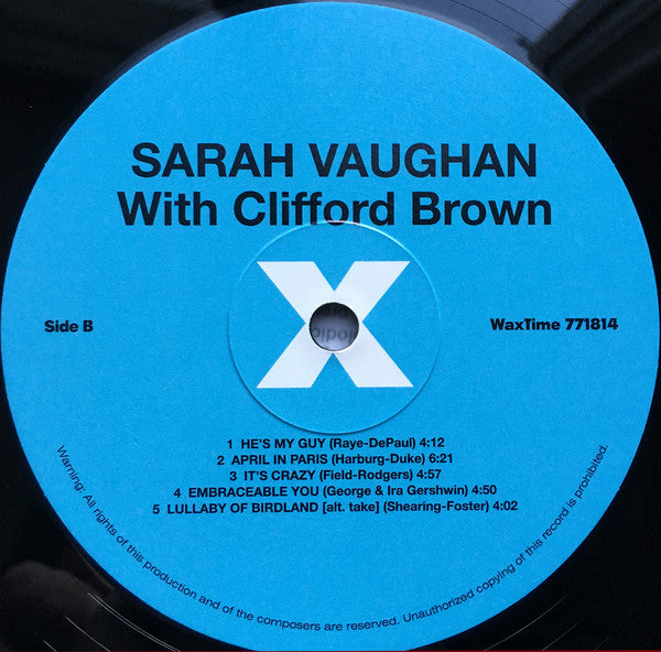 Sarah Vaughan : Sarah Vaughan With Clifford Brown (LP,Album,Limited Edition,Reissue,Remastered)