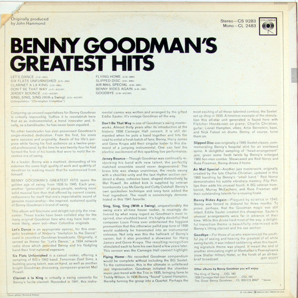Benny Goodman : Benny Goodman's Greatest Hits (LP,Compilation,Reissue,Stereo)