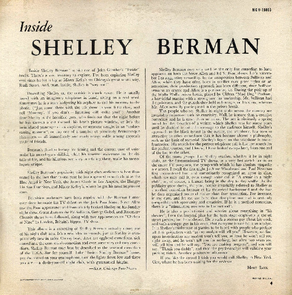 Shelley Berman : Inside Shelley Berman (LP,Album,Mono)
