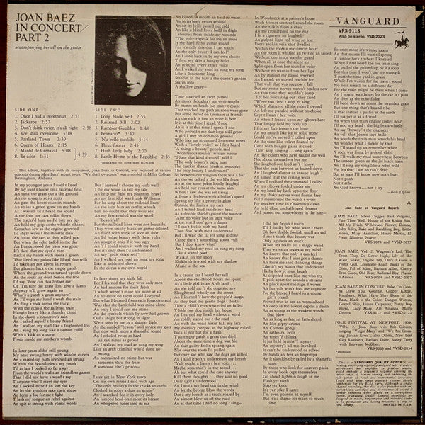 Joan Baez : In Concert Part 2 (LP,Album,Mono)