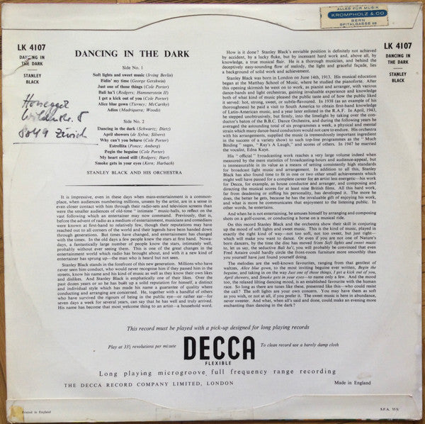 Stanley Black & His Orchestra : Dancing In The Dark (LP,Album)