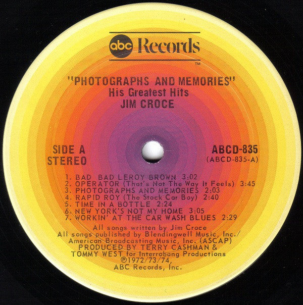 Jim Croce : Photographs & Memories (His Greatest Hits) (LP,Compilation)