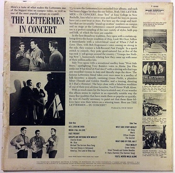 Lettermen, The : The Lettermen In Concert (LP,Mono)