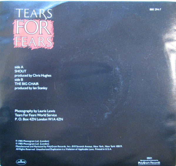 Tears For Fears : Shout (7",45 RPM,Single,Styrene)