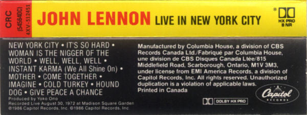 John Lennon : Live In New York City (Album,Club Edition)
