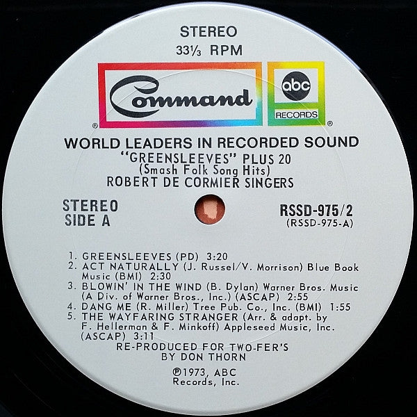 Robert DeCormier Singers, The : Greensleeves Plus 20 Folk Song Hits (LP)