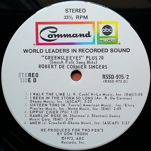 Robert DeCormier Singers, The : Greensleeves Plus 20 Folk Song Hits (LP)