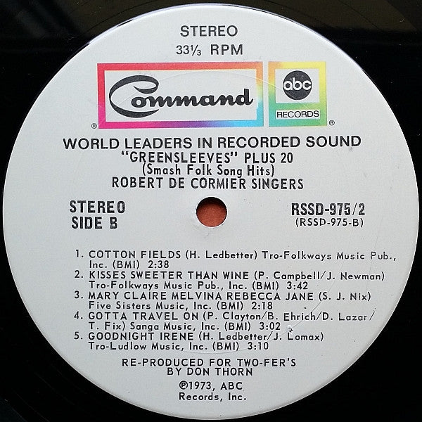 Robert DeCormier Singers, The : Greensleeves Plus 20 Folk Song Hits (LP)