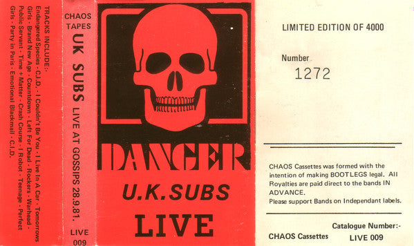 UK Subs : Live At Gossips 28-9-81 (Limited Edition,Numbered)