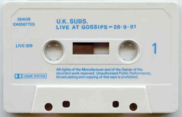 UK Subs : Live At Gossips 28-9-81 (Limited Edition,Numbered)