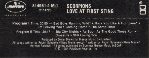 Scorpions : Love At First Sting (Album,Club Edition)
