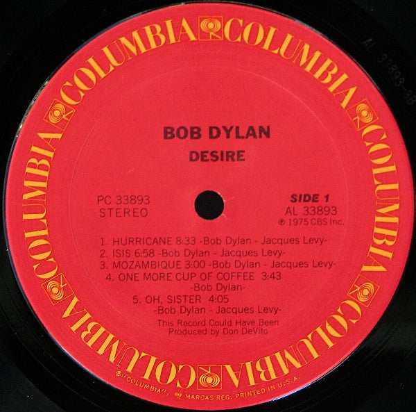 Bob Dylan : Desire (LP,Album,Stereo)