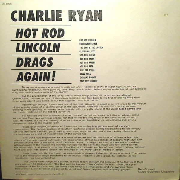 Charlie Ryan (2) : Hot Rod Lincoln Drags Again! (LP,Album,Mono)