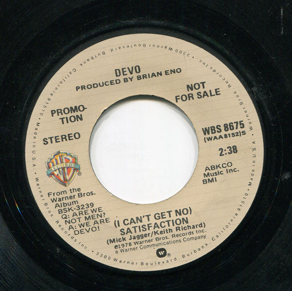 Devo : (I Can't Get No) Satisfaction (7",Single,Promo,Stereo,Mono)