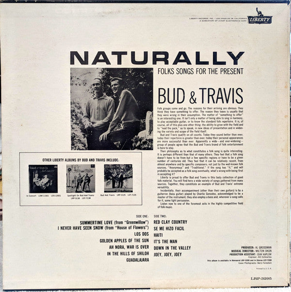 Bud And Travis : Naturally - Folk Songs For The Present (LP,Album,Mono)