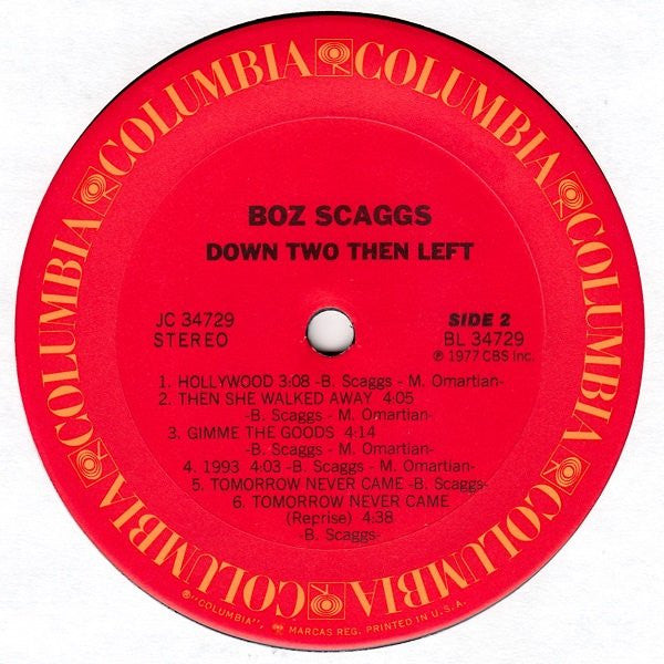 Boz Scaggs : Down Two Then Left (LP,Album,Stereo)