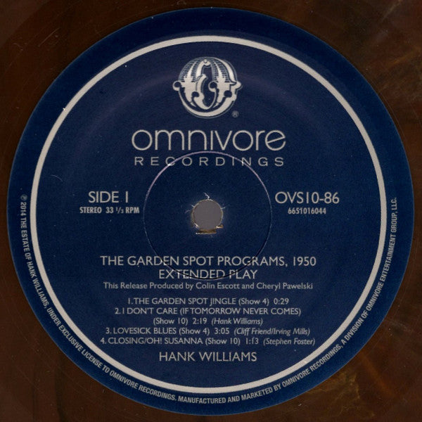 Hank Williams : The Garden Spot Programs, 1950 - Extended Play (10",33 ⅓ RPM,EP,Record Store Day,Compilation,Limited Edition)