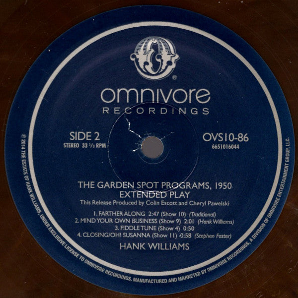 Hank Williams : The Garden Spot Programs, 1950 - Extended Play (10",33 ⅓ RPM,EP,Record Store Day,Compilation,Limited Edition)