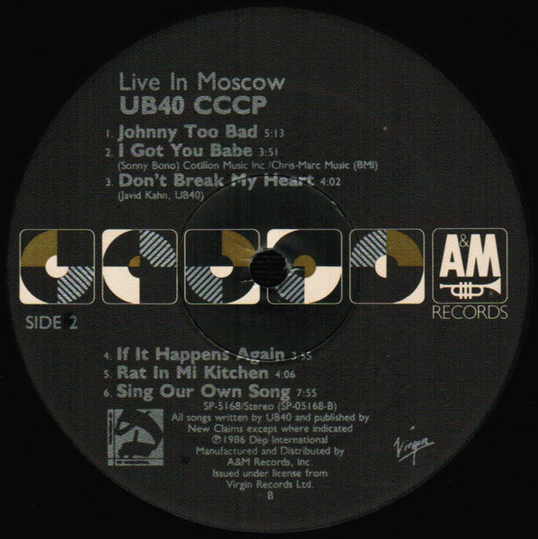 UB40 : CCCP - Live In Moscow (LP,Album,Stereo)