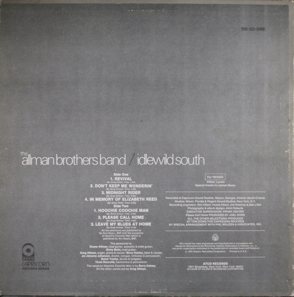 Allman Brothers Band, The : Idlewild South (LP,Album,Stereo)