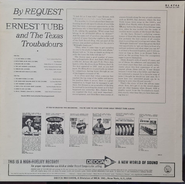 Ernest Tubb And Texas Troubadours, The : By Request (LP,Album,Mono)
