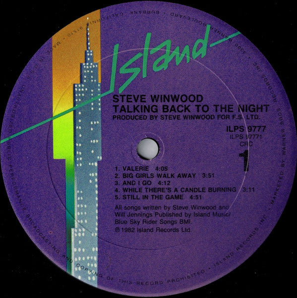 Steve Winwood : Talking Back To The Night (LP,Album,Club Edition)