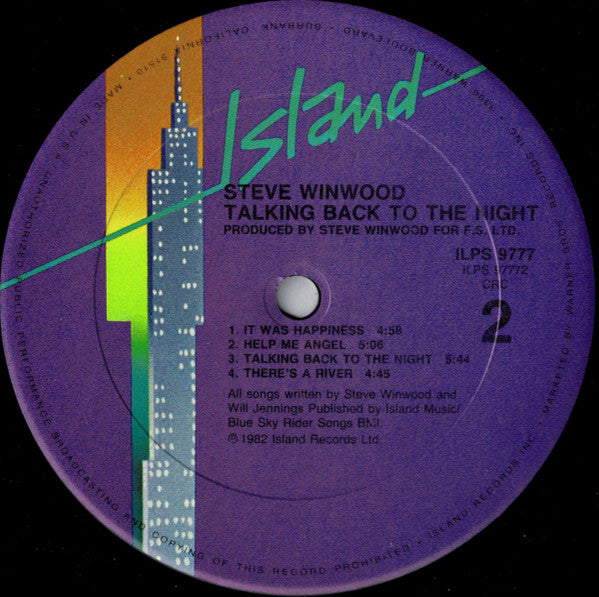 Steve Winwood : Talking Back To The Night (LP,Album,Club Edition)
