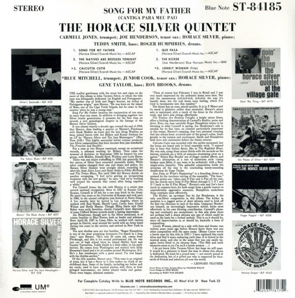 Horace Silver Quintet, The : Song For My Father = Cantiga Para Meu Pai (LP,Album,Reissue,Remastered,Stereo)