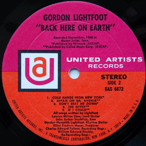 Gordon Lightfoot : Back Here On Earth (LP,Album,Stereo)