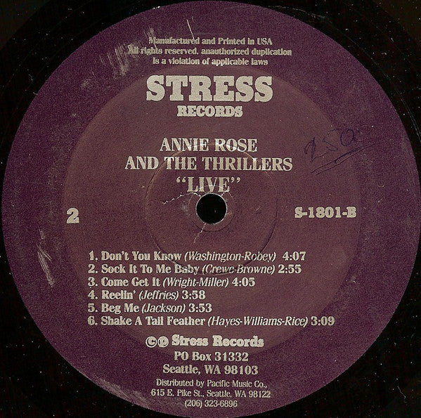 Annie Rose (2) And Thrillers (7), The : Live (LP)