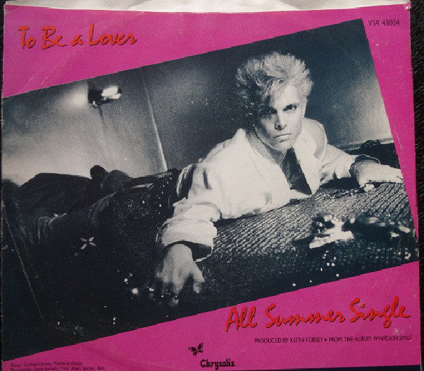 Billy Idol : To Be A Lover (7",45 RPM,Single,Styrene,Stereo)