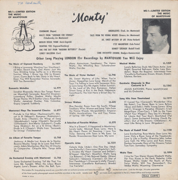 Mantovani And His Orchestra : Monty (LP,Compilation,Limited Edition)