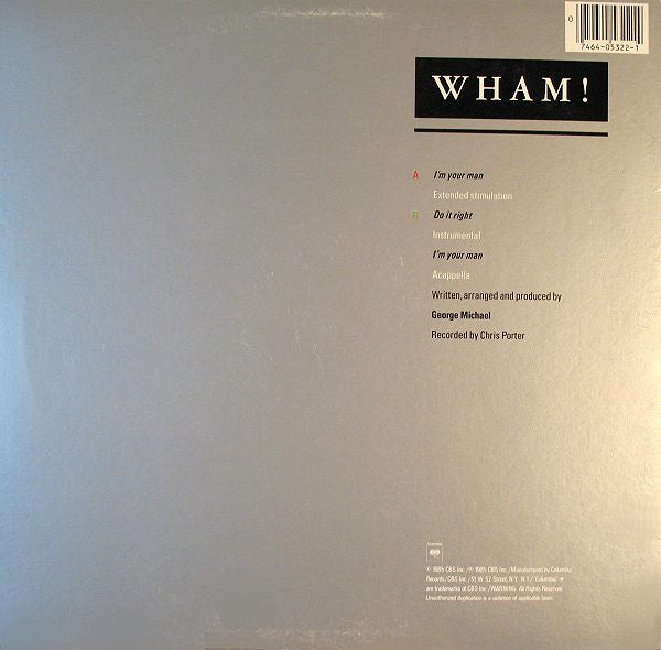 Wham! : I'm Your Man (12",33 ⅓ RPM)