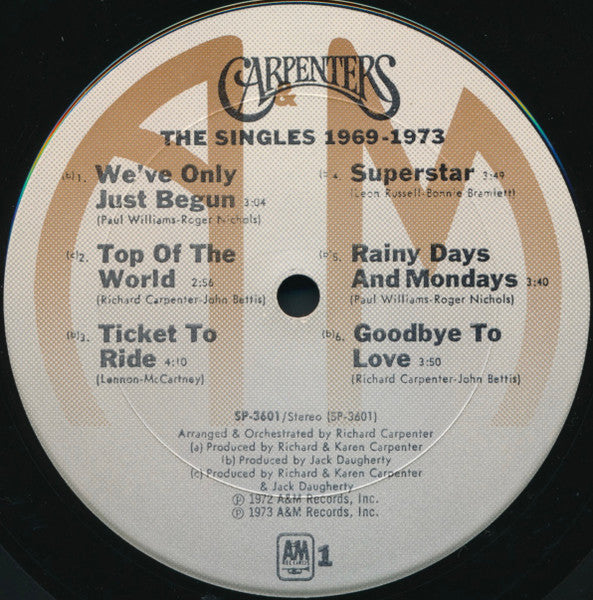Carpenters : The Singles 1969-1973 (LP,Album,Compilation,Stereo)