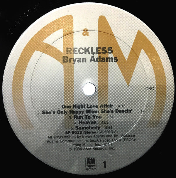 Bryan Adams : Reckless (LP,Album,Club Edition,Stereo)